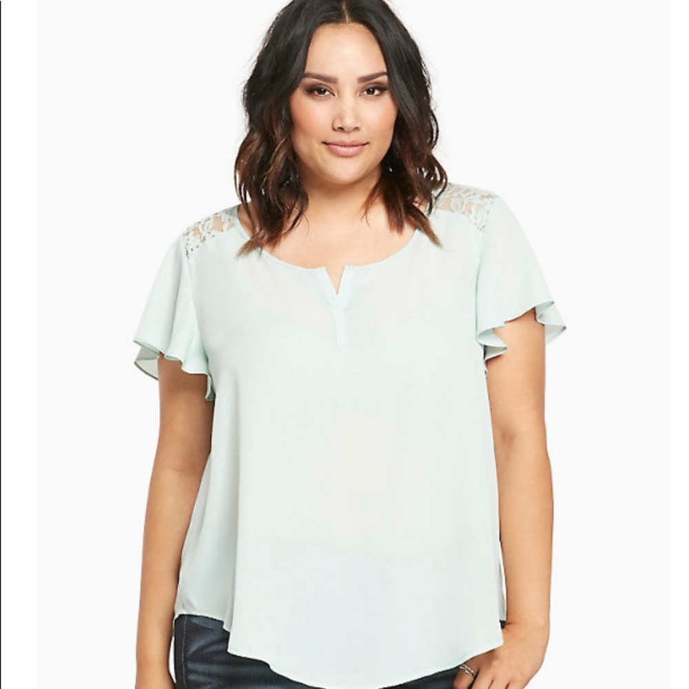 Torrid lace insert flutter sleeve top